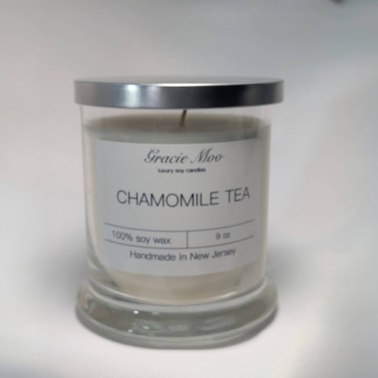 Chamomile Tea Status Candle by Gracie Moo Candles, featuring a soothing candle with chamomile tea-inspired design and warm glow.